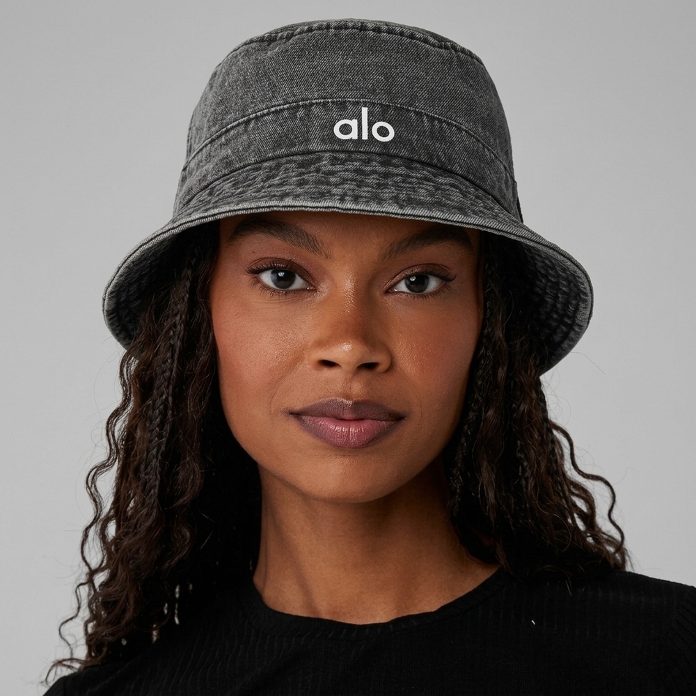 🔥LIKE NEW‼️ ✨ALO Yoga✨ Weekender Black Denim Bucket Hat / Drill Hat